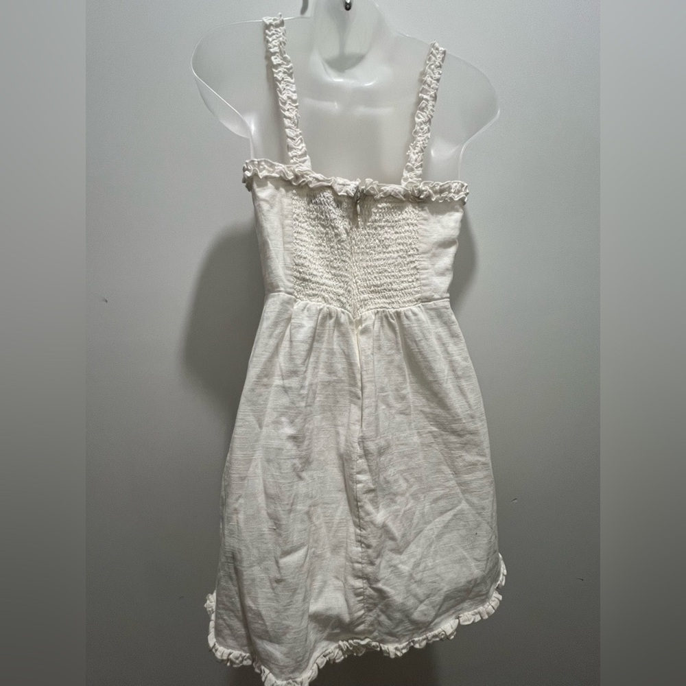 Urban Outfitters Cream Smocked Back Ruffle Hem Mini Dress S - Picture 4 of 5